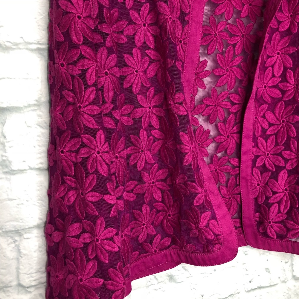 Anne Klein Floral Lace Mesh Cardigan Fuschia - Picture 4 of 7